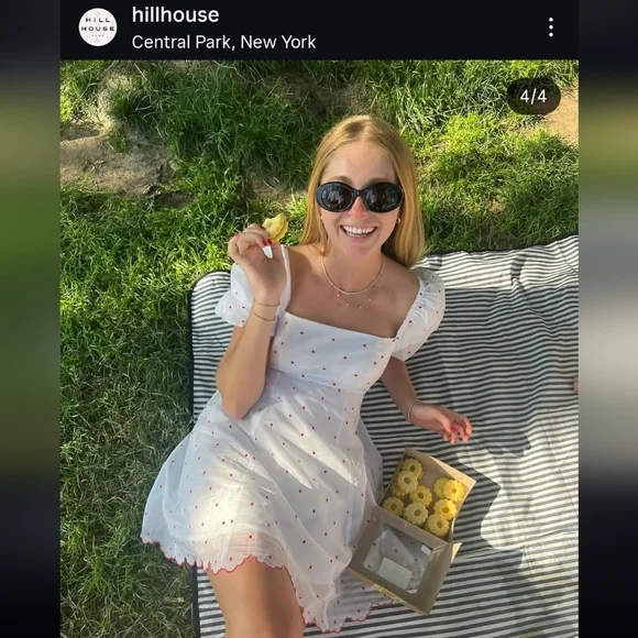 The Hill House Matilda Dress, White Dress with Cherry Red Dots - Picture 2 of 6